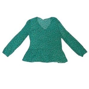 Pleione Green Floral Oversized Flowy Blouse NWT